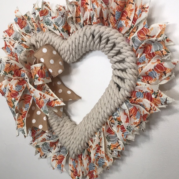 Hand Crafted Farmhouse Fall Heart Wreath - Picture 5 of 7